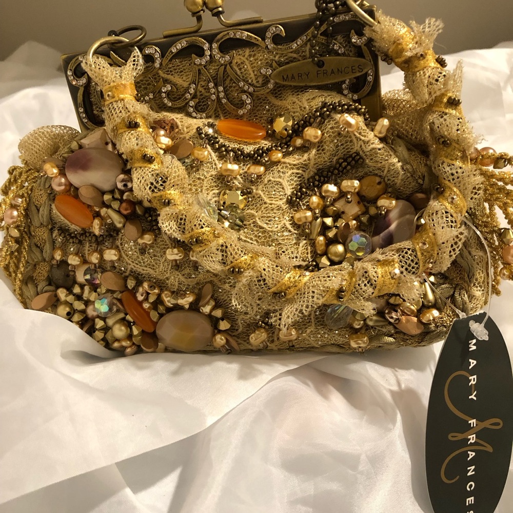 Mary Frances Gold Ornate Clutch with Intricate Beadwork